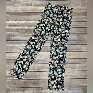 Margaret M printed slimming pull on pants black floral size XS